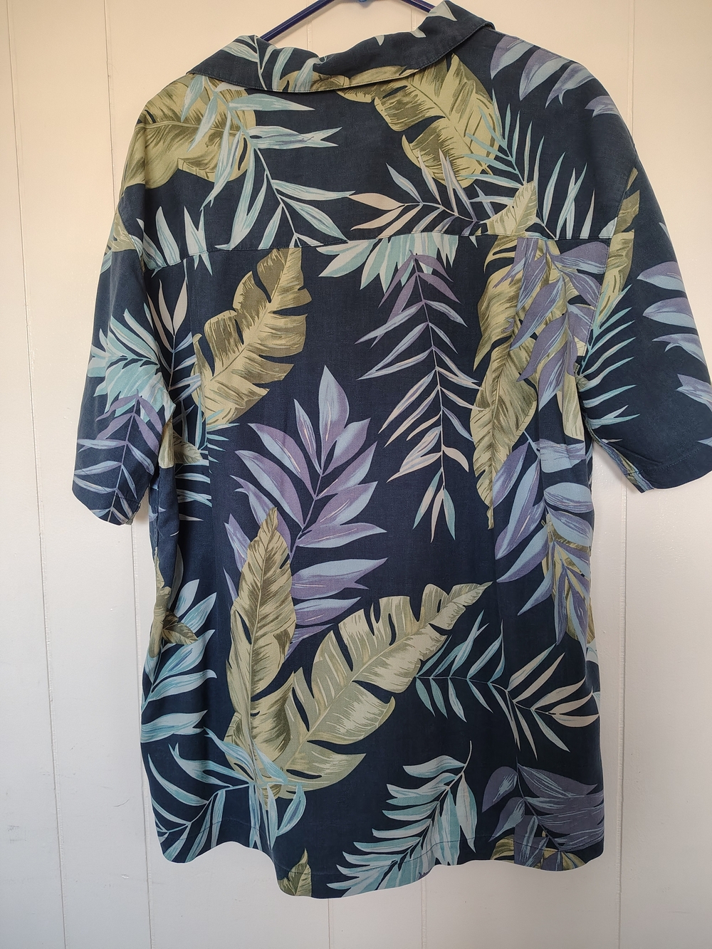 St John’s Bay Washable Silk Hawaiian Shirt Mens XL Blue Palm Floral - Picture 2 of 6
